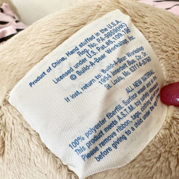 Build A Bear Velvet Hugs Plush Beige Tan Brown Stuffed Animal Retired Pink Heart - Picture 8 of 8